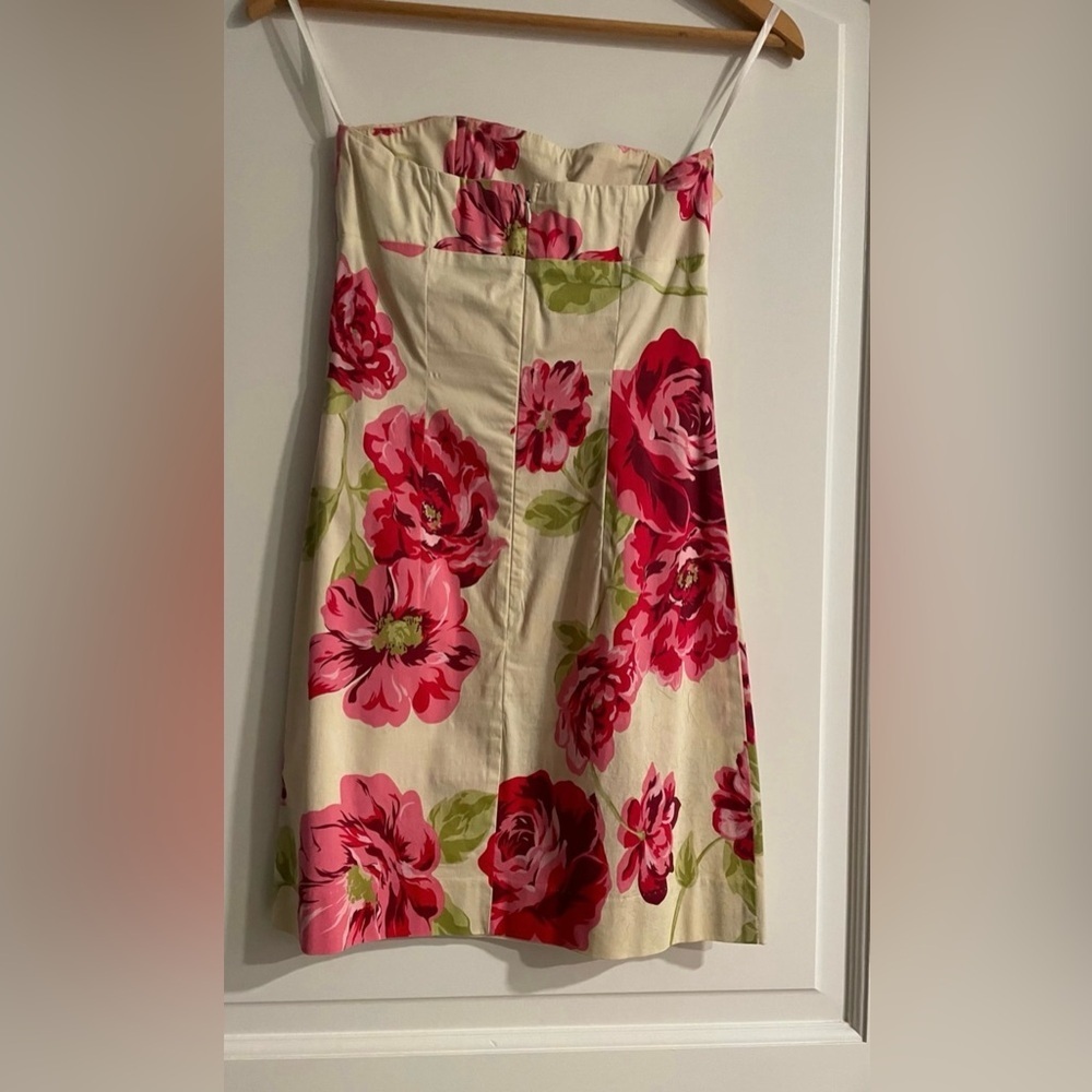Rubber Ducky Pink and Green Floral Mini Strapless Flirty Dress - Picture 3 of 7
